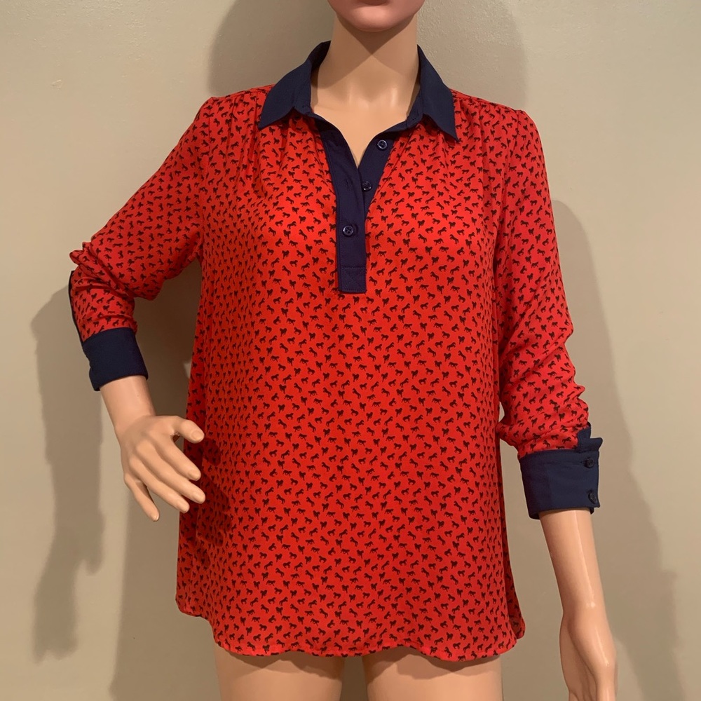 Free People Womens Long Sleeve Button Blouse Red